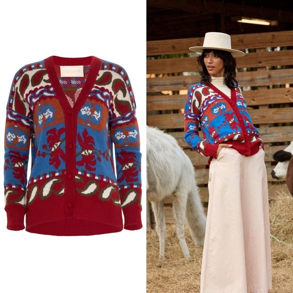 NWT Carolina K 100% Baby Alpaca Wool Sabina Bohemian Cardigan Cowboy Floral XS - Picture 5 of 15